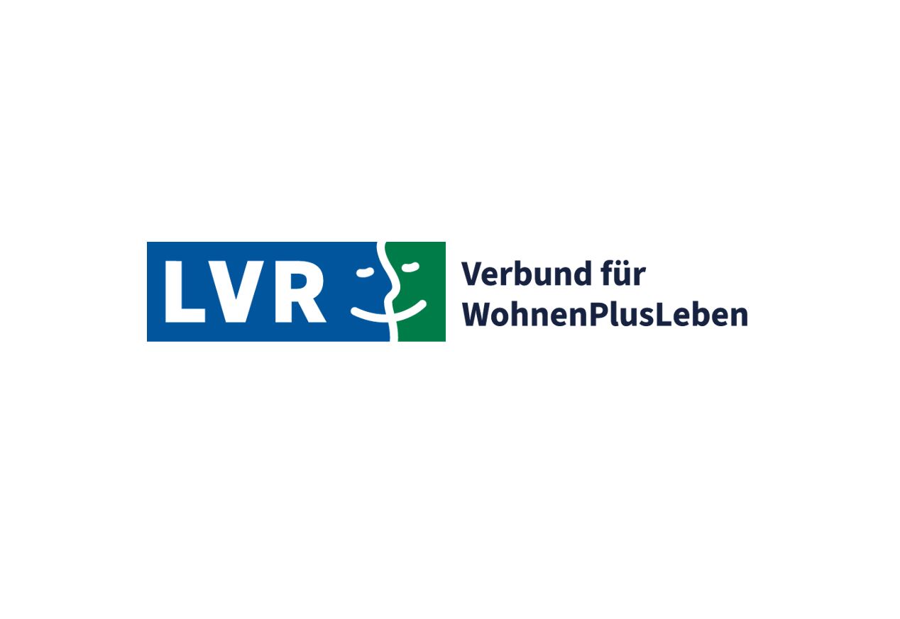 Logo des LVR-Verbund für WohnenPlusLeben in Blau-Grün auf weißem Grund